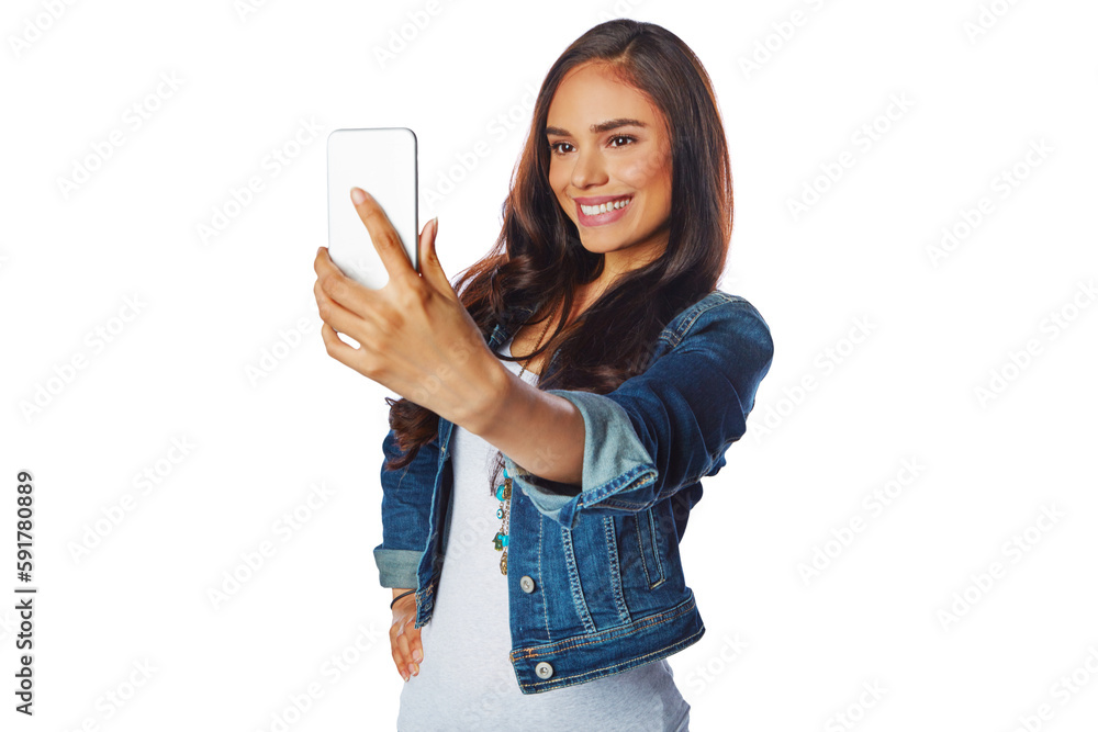 Woman, fashion or selfie on an isolated and transparent png background for social media, profile pic