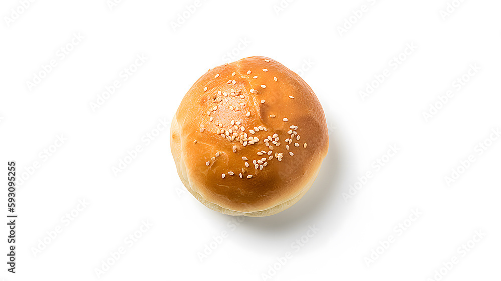 Bun with sesame seeds isolated on white background. Top view. 