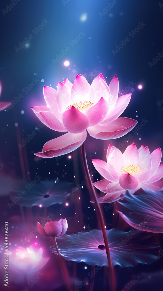 Blooming lotus in the background of AI