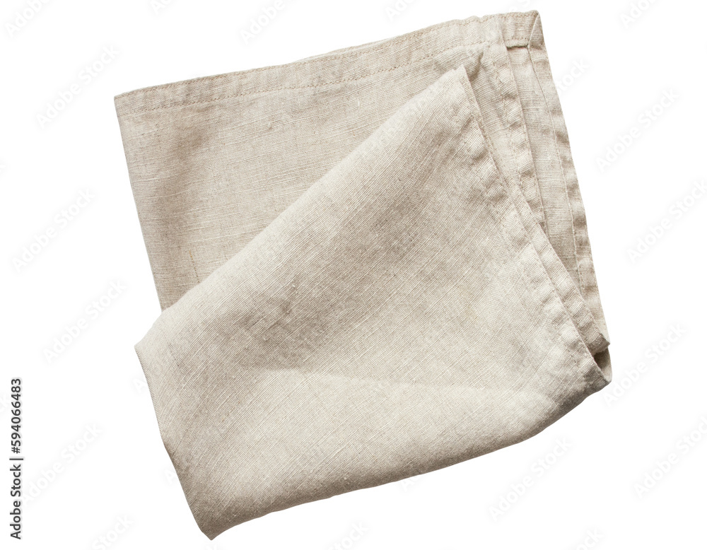 natural linen napkin in a neutral shade, great as background object for flatlays, isolated over a tr