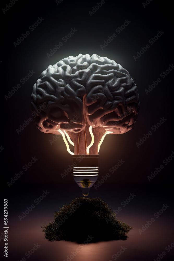 Human brain in lightbulb business idea concept. Ai generated.