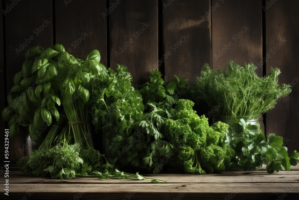  a bunch of green vegetables sitting on a wooden table next to each other on a wooden table with a w