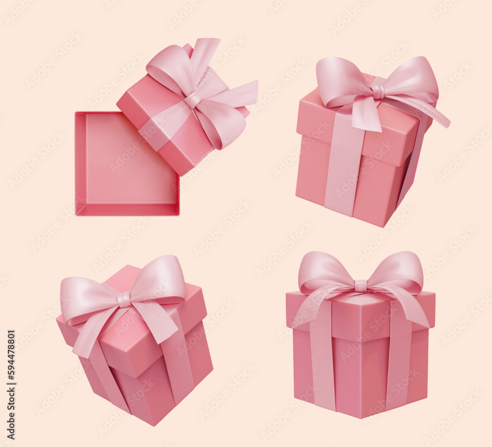 3D pink gift box element set