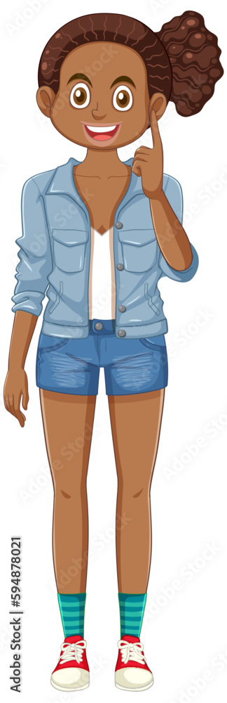 African American Teenage Girl Thinking with Pointing Finger