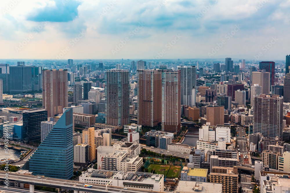 Aerial view of Minato City, Tokyo, Japan