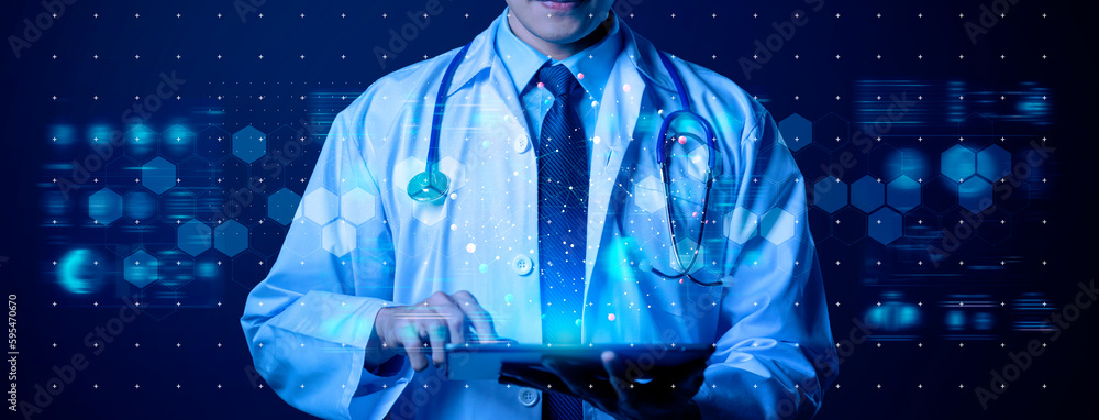Digital doctor AI healthcare science medical remote technology concept metaverse doctor optimize pat