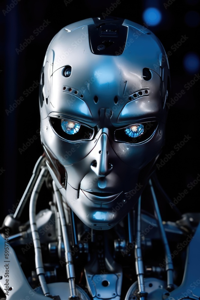 Metal humanoid robots face. Generative AI