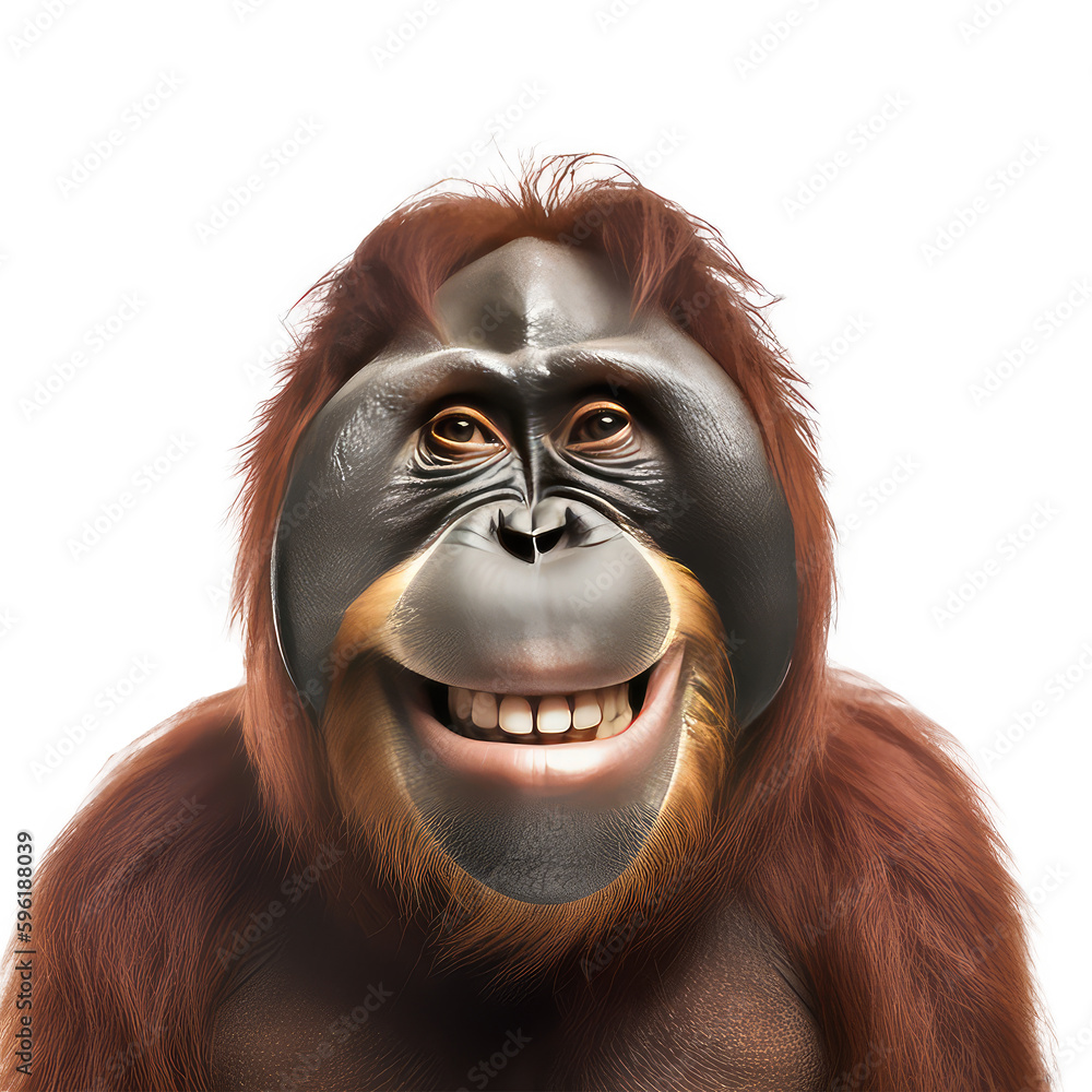 Orangutan head isolated on white background