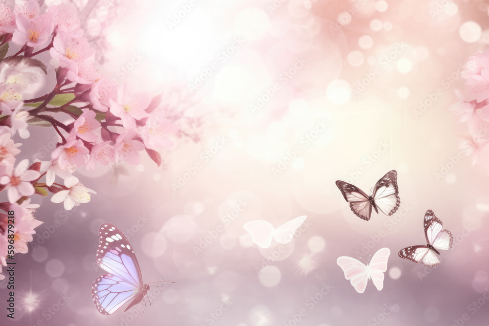 Beautiful gentle spring light background image in pink pastel colors with fluffy small flowers and a