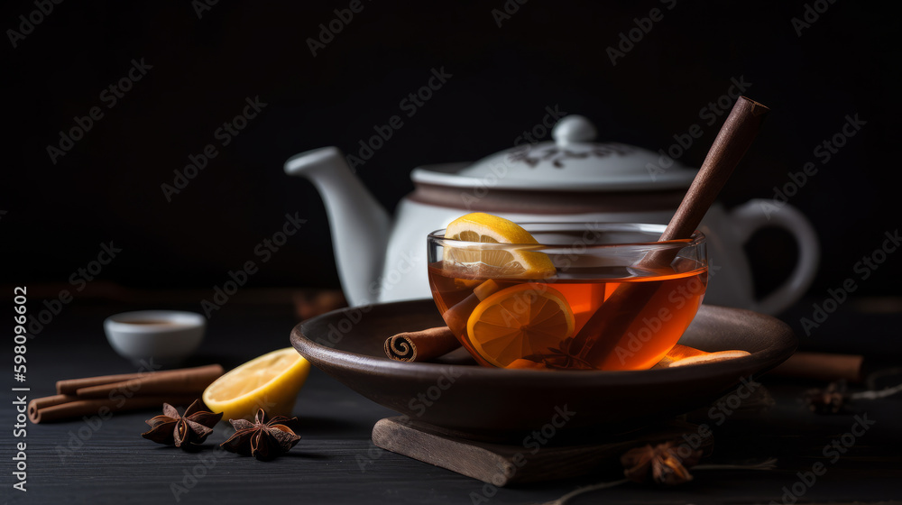Hot tea background. Illustration AI Generative