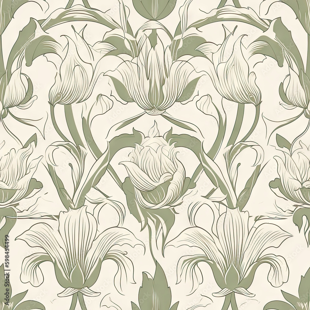 Lily flower seamless pattern. Floral seamless background. Generative AI