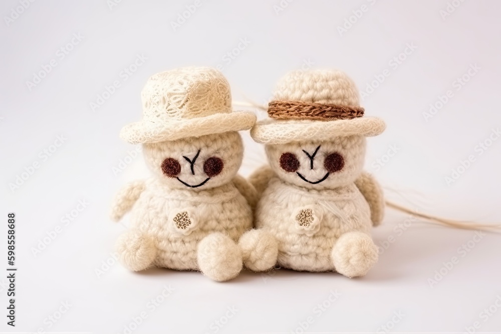 two cute stuffed animals snuggled up together. Generative AI Generative AI