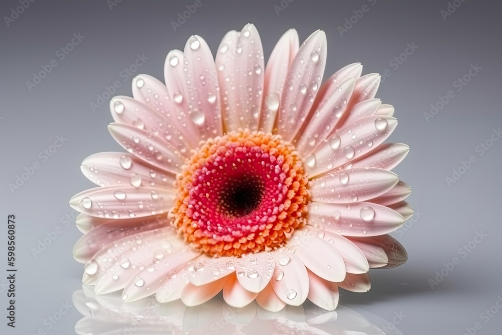 pink flower covered in dew drops. Generative AI Generative AI