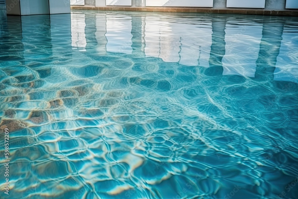 pristine swimming pool with crystal clear blue water. Generative AI Generative AI