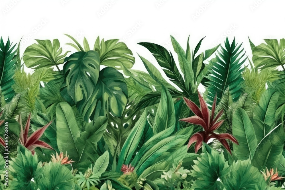 tropical flora and fauna on a minimalist white background. Generative AI Generative AI