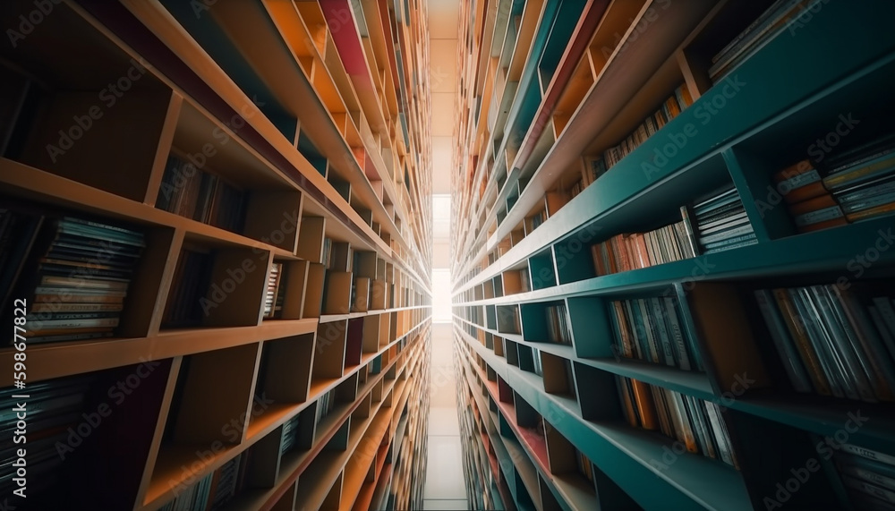 Abundance of knowledge in old bookstore shelves generated by AI