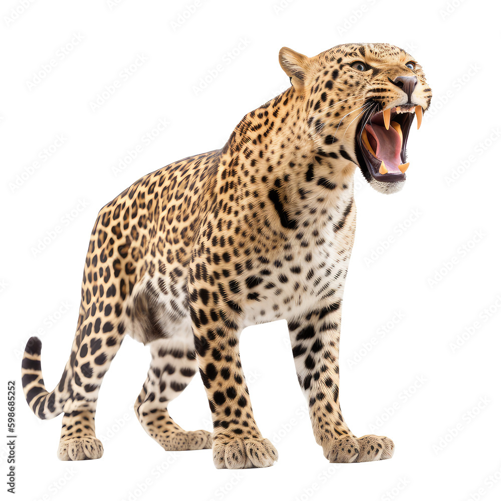 Leopard ready to attack on white background