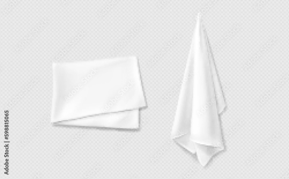 3d white mockup of kitchen towel vector design. Realistic fabric clean and folded handkerchief for r