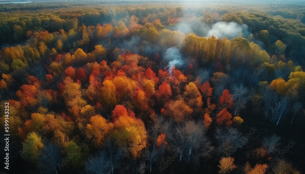 Golden leaves adorn the forest in autumn generated by AI