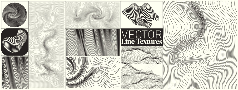 A collection of line art textures and pattern shapes. Vector illustration