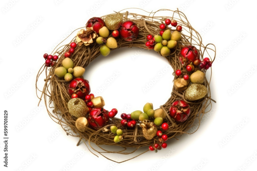 festive Christmas wreath adorned with ornaments Generative AI