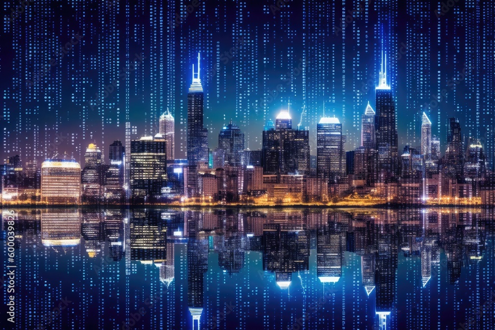 city skyline with data visualization elements Generative AI