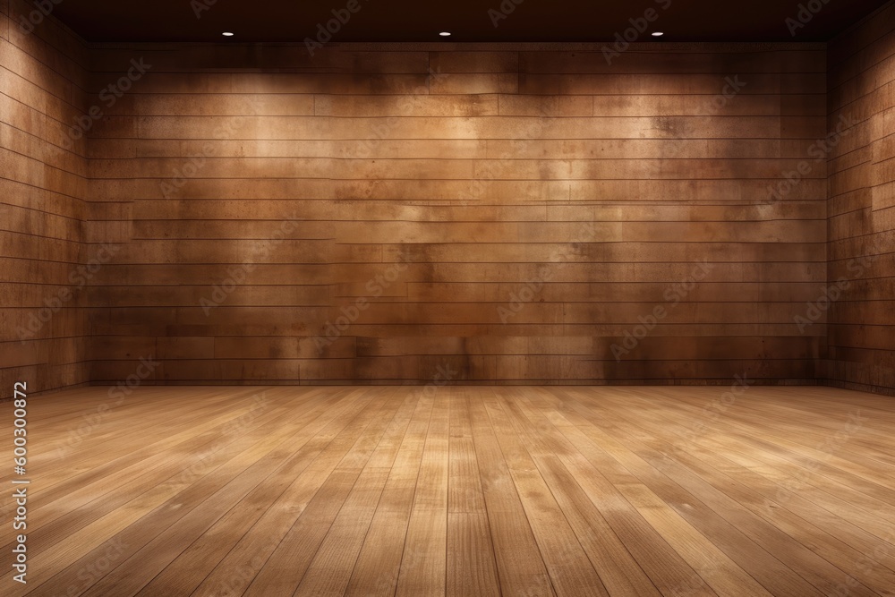 an empty wooden room with natural light coming from a window Generative AI