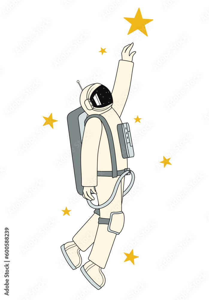 Astronaut and stars on white background