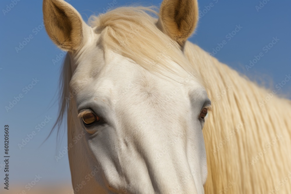 majestic white horse with flowing blonde mane Generative AI