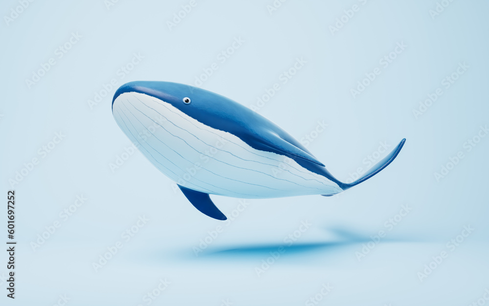 Whale with cartoon style, 3d rendering.
