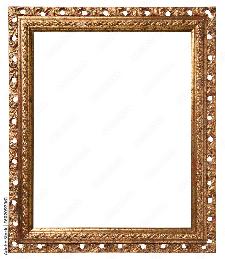 Golden frame for picture or photo. Gold frame isolated