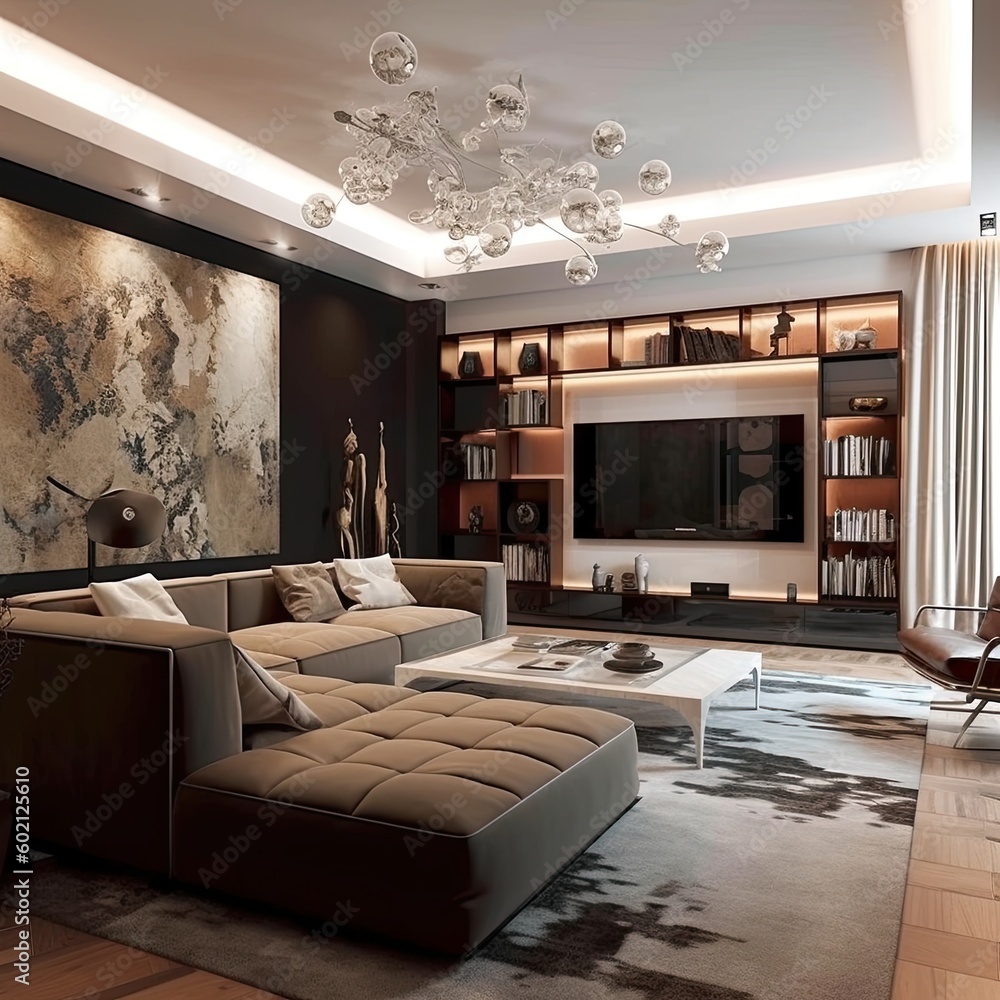 Luxury modern living room interior, interior with sofa,Generative, AI, Illustration.
