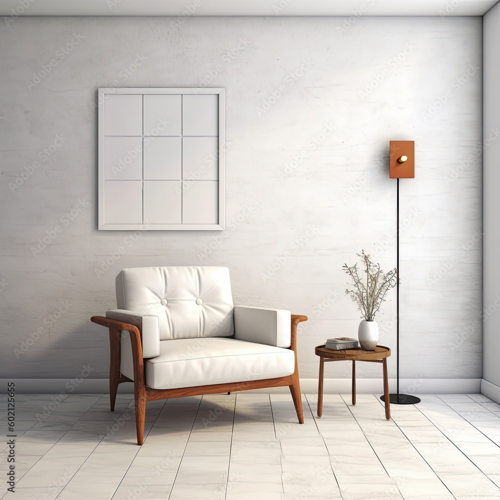 Mockup living room interior with sofa on empty white color wall background,3d rendering and decorati