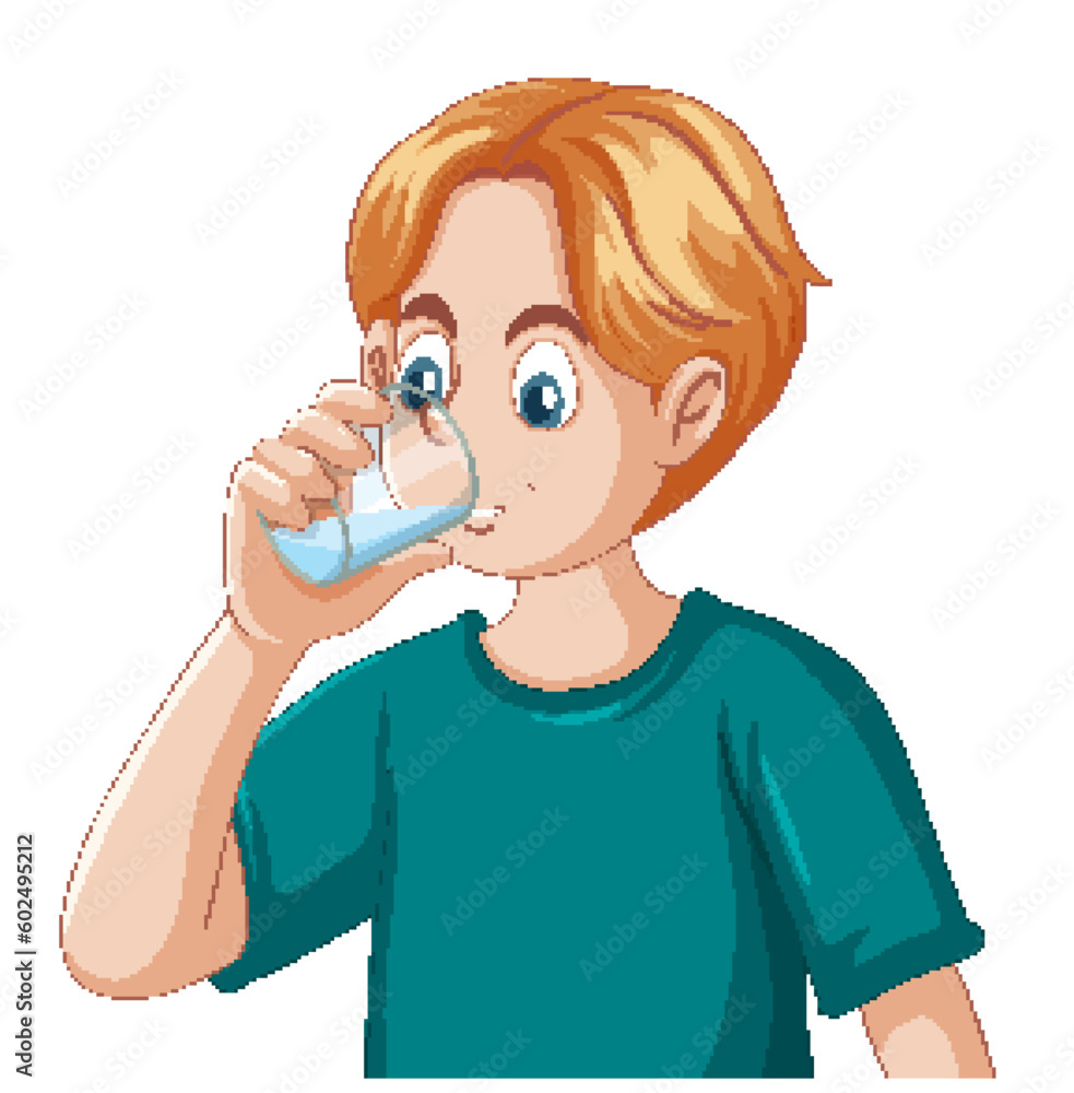 Teenage Boy Drinking Water from Glass
