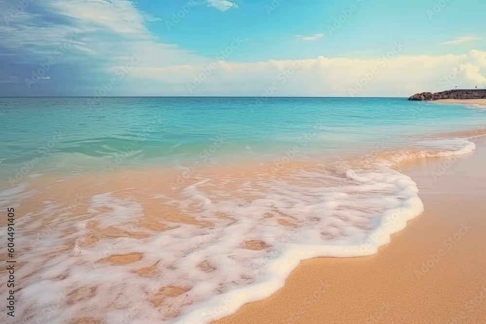 serene beach with waves crashing onto the sandy shore Generative AI