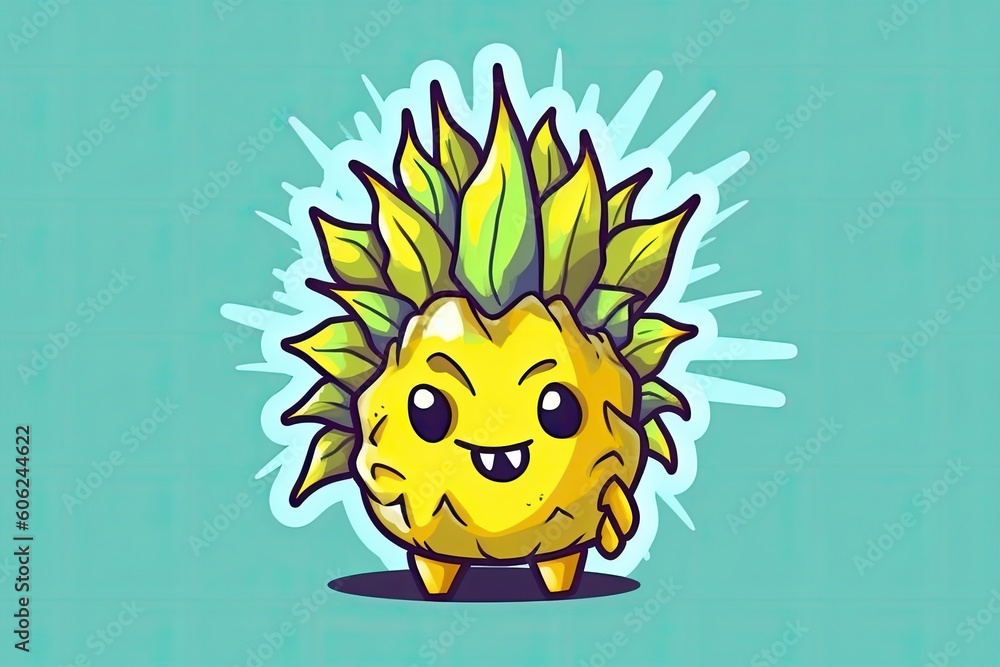 ripe yellow pineapple with a green leaf on top Generative AI