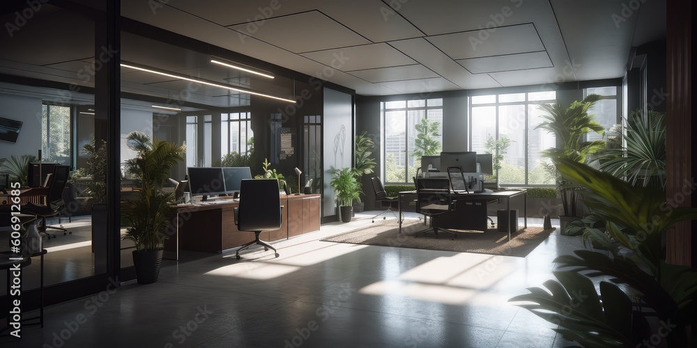 Corporate office interior modern and clean design. Generative AI AIG18.