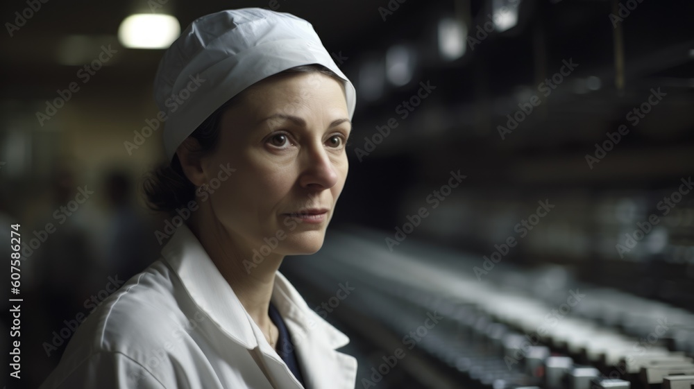Production Manager Female Caucasian Mature Managing and overseeing production operations in a manufa