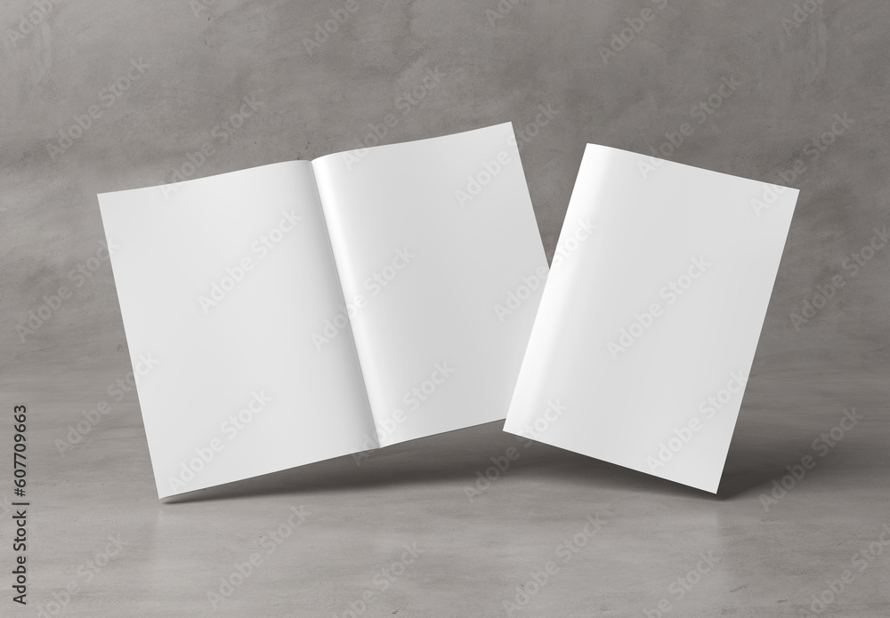 White blank A4 magazine Mockup isolated on concrete 3D rendering