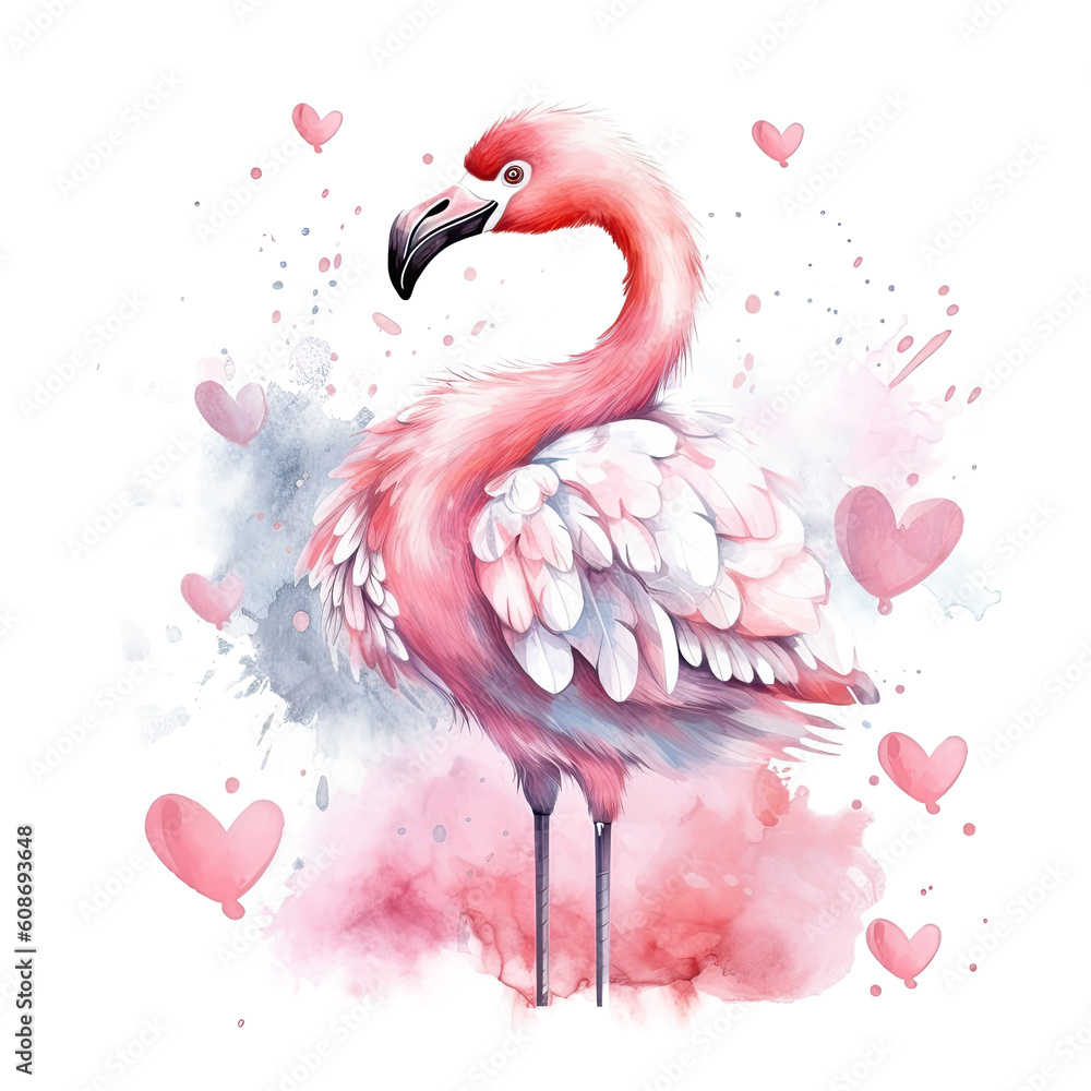 Watercolor pink Flamingo. Illustration AI Generative.