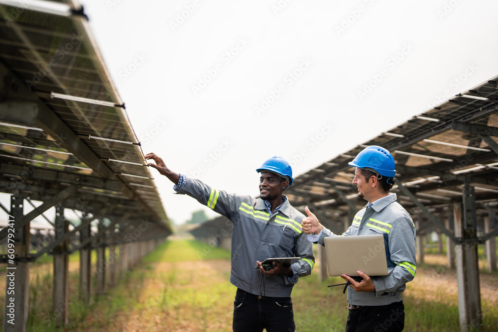 Professional engineer work to maintenance of photovoltaic panel system. 