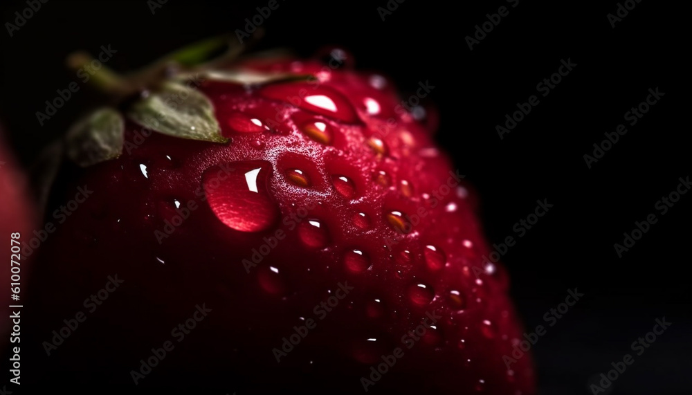 Juicy strawberry slice splashing in clean water, vibrant and fresh generated by AI