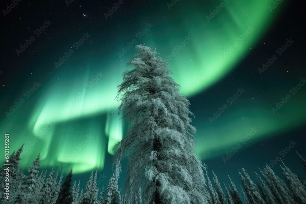 mesmerizing green and white aurora borealis lighting up the night sky Generative AI