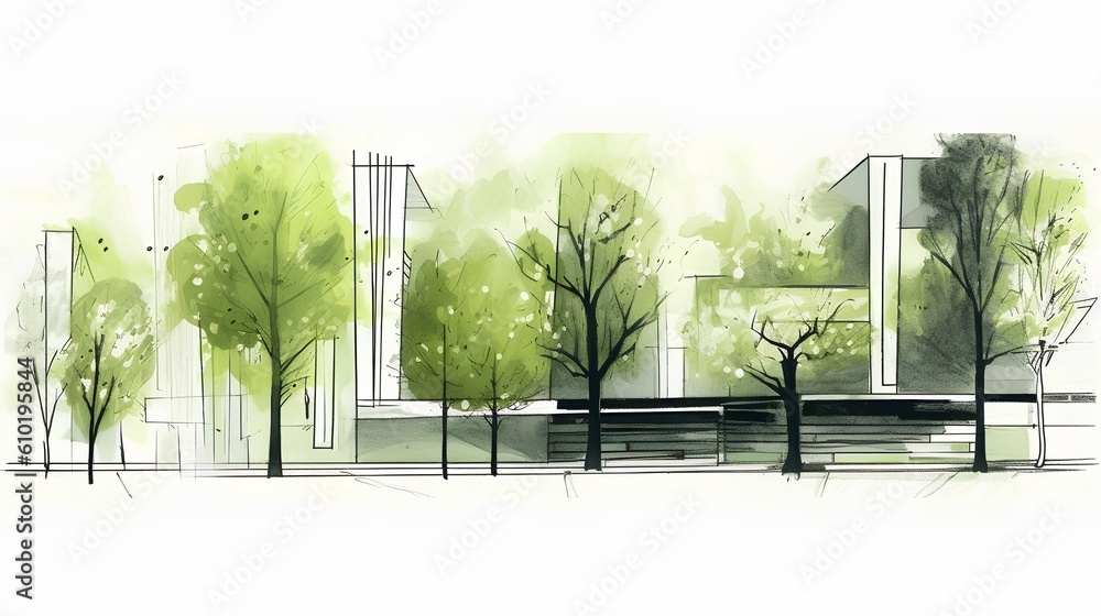 A concept of sustainable urban planning, featuring a green park zone project sketch. The importance 