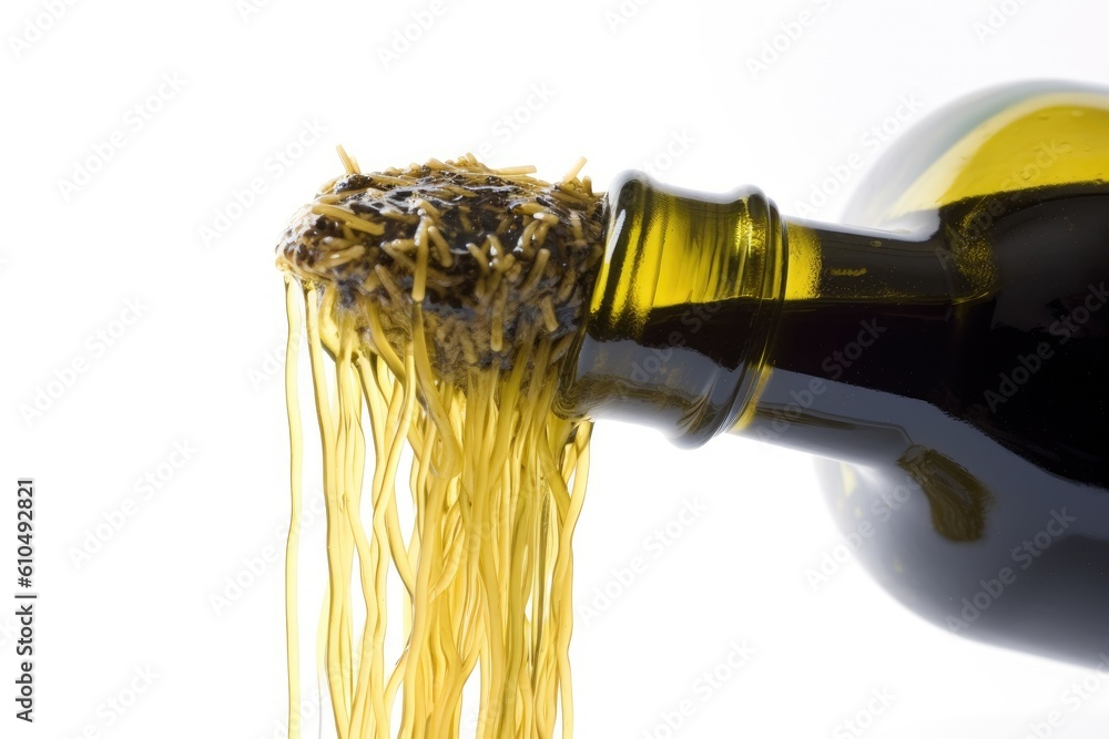 wine bottle being filled with spaghetti Generative AI