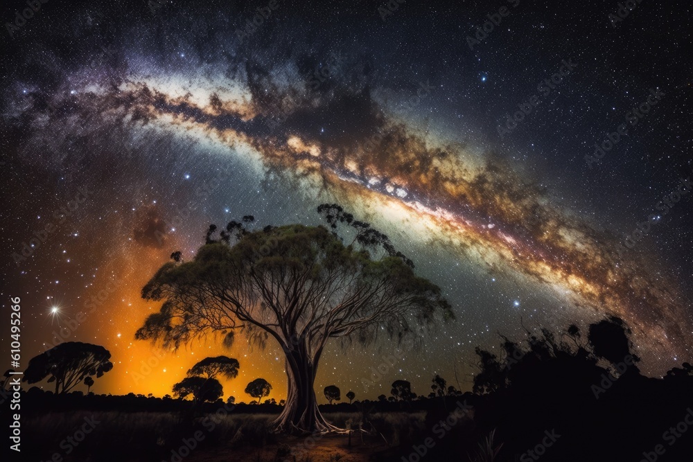majestic tree under a starry night sky Generative AI