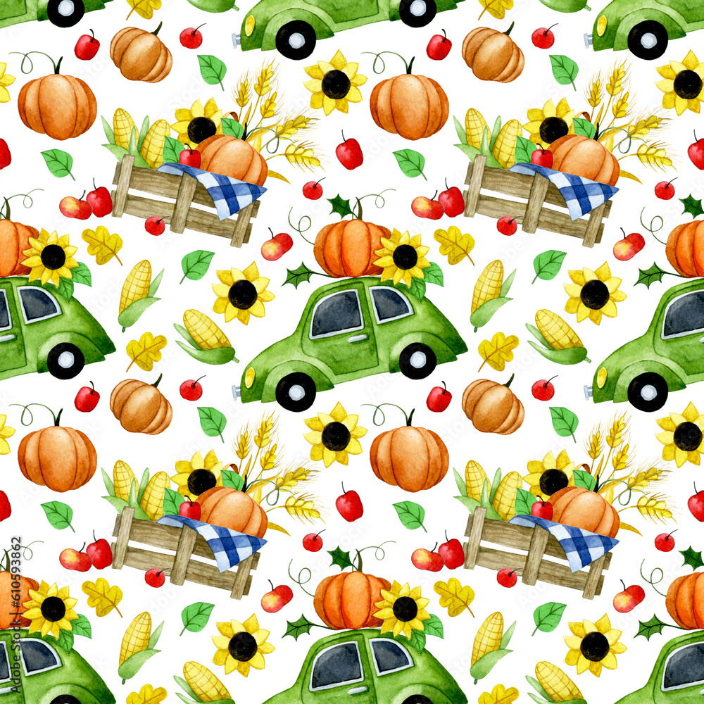 cute seamless pattern for thanksgiving day. childrens print autumn, vintage. funny pumpkins
