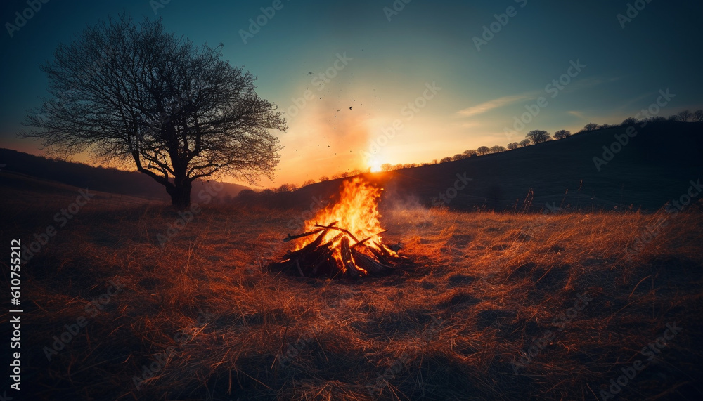 Nature inferno Burning forest, glowing flames, heat, danger, beauty generated by AI