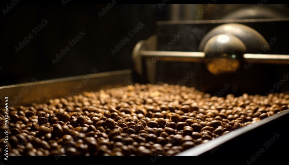 Dark roasted coffee bean industry prepares fresh gourmet cappuccino indoors generated by AI