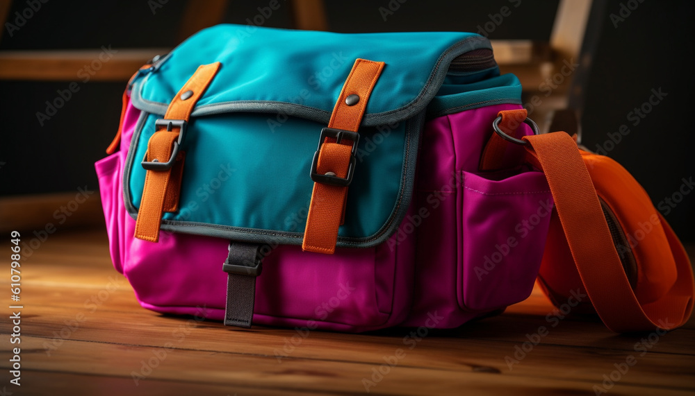Multi colored backpack for outdoor adventure and back to school journey generated by AI